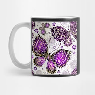 Ornate Purple Butterfly Pattern with Flowers and Swirls Mug